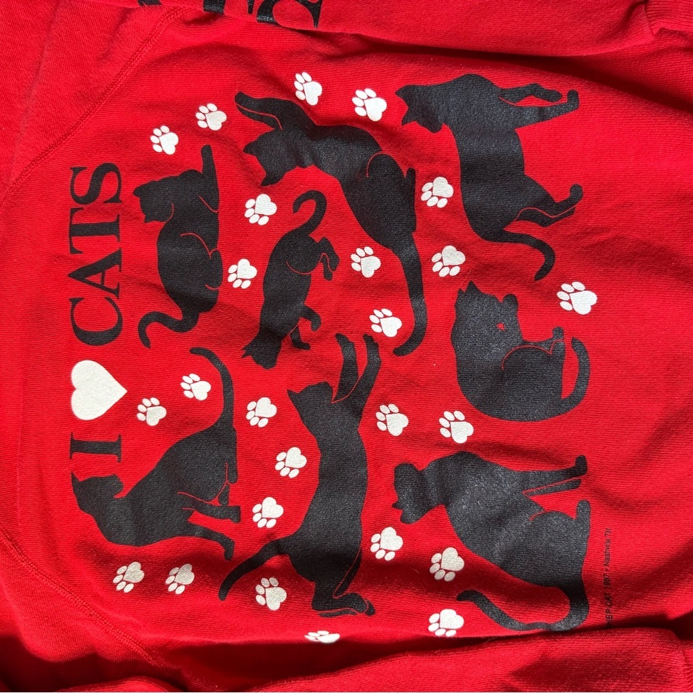 VTG I Love Cats Cat Lover Sweatshirt Crewneck Pullover Red Black Size S M - Picture 8 of 12